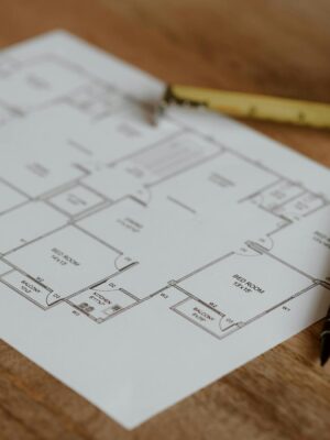 Architecture plan on wooden surface